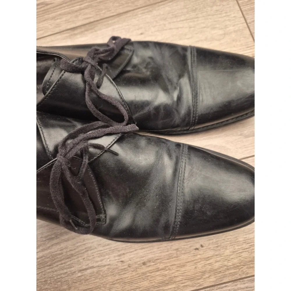 John Varvatos‎ USA Mens Black Leather Cap Toe Derby Dress Shoes Lace Up 11.5 M
